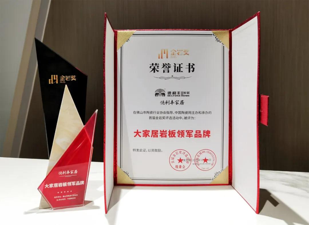 喜訊| 德利豐榮獲“大家居巖板領軍品牌”